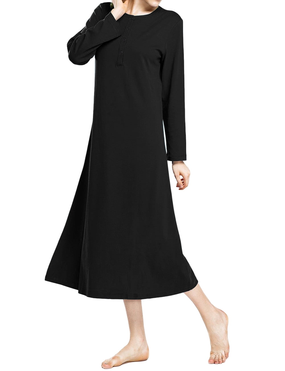 Cotton Knit Long Sleeve Nightgown For ...